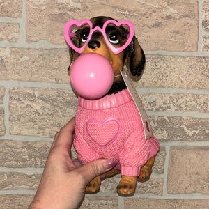 Viral  dachshund blowing bubble with pink Heart Sweater